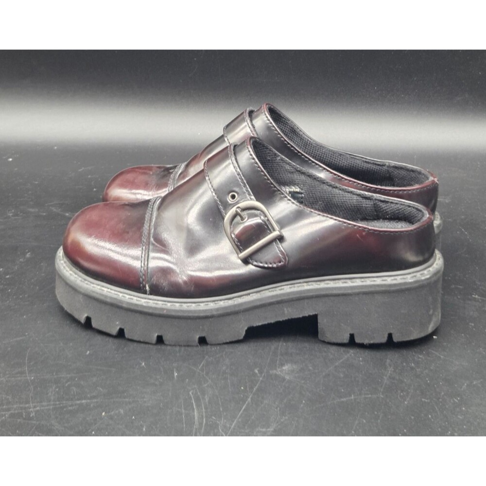 American Eagle Leather Clog Chunky Heel Womens Burgundy Size 8